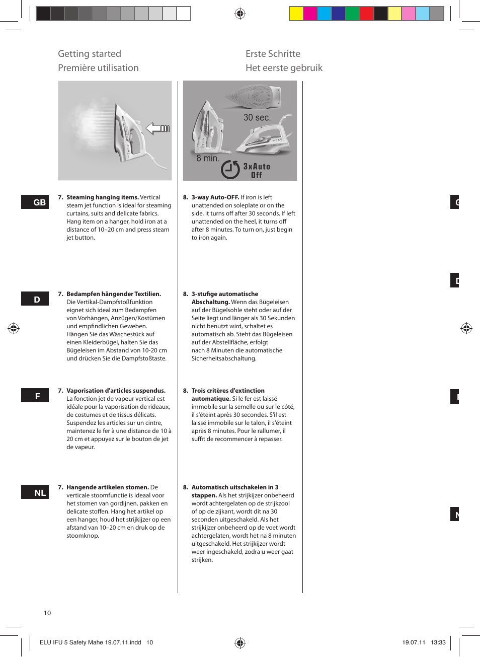 Getting started, Erste schritte, Première utilisation | Het eerste gebruik | Electrolux EDB8040 User Manual | Page 10 / 84
