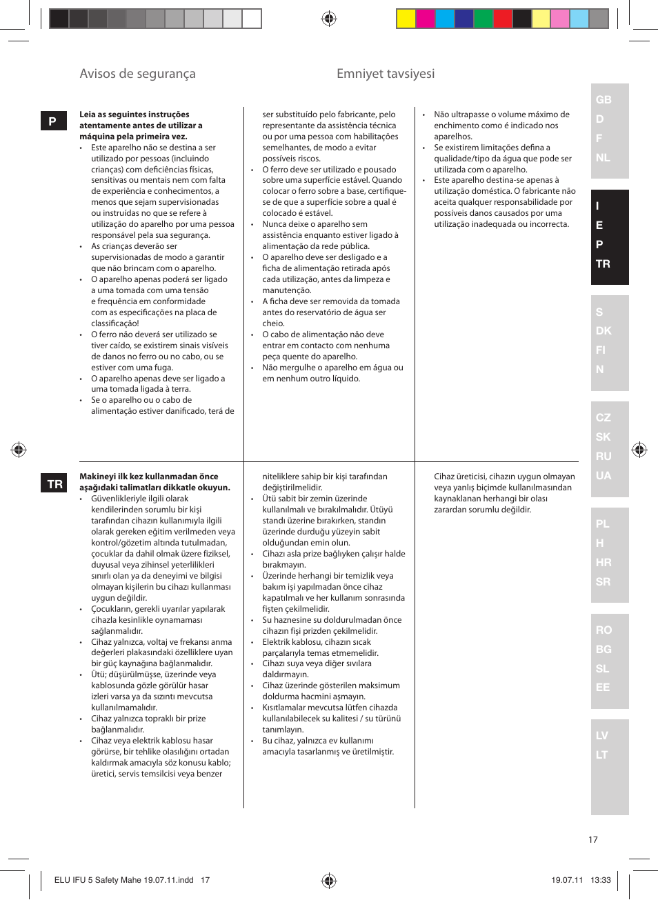 Avisos de segurança, Emniyet tavsiyesi | Electrolux EDB8040 User Manual | Page 17 / 84