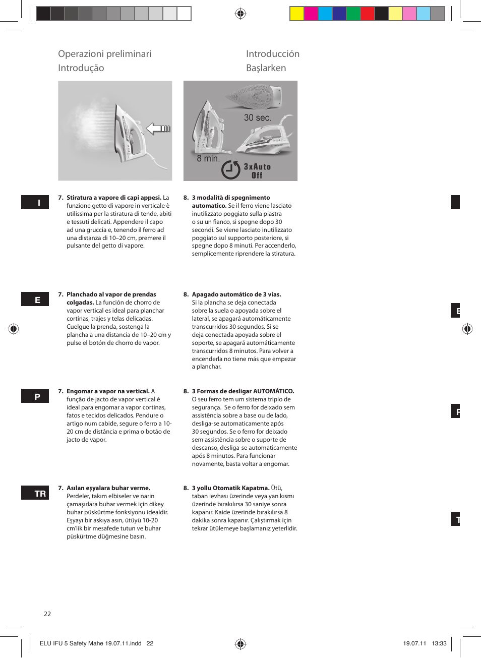 Operazioni preliminari, Introducción, Introdução | Başlarken | Electrolux EDB8040 User Manual | Page 22 / 84