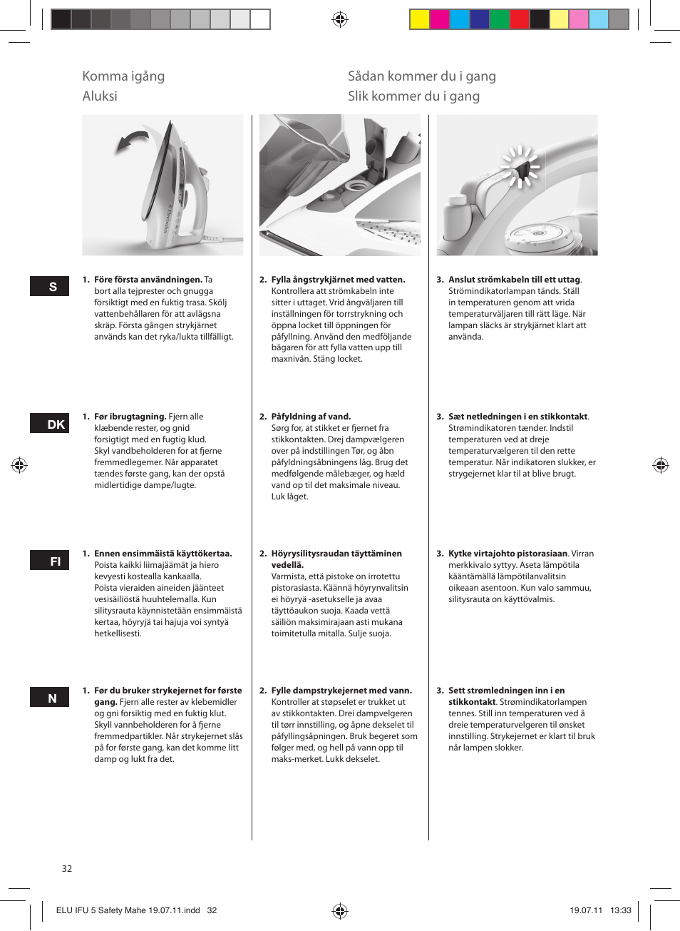 Komma igång, Sådan kommer du i gang, Aluksi | Slik kommer du i gang | Electrolux EDB8040 User Manual | Page 32 / 84