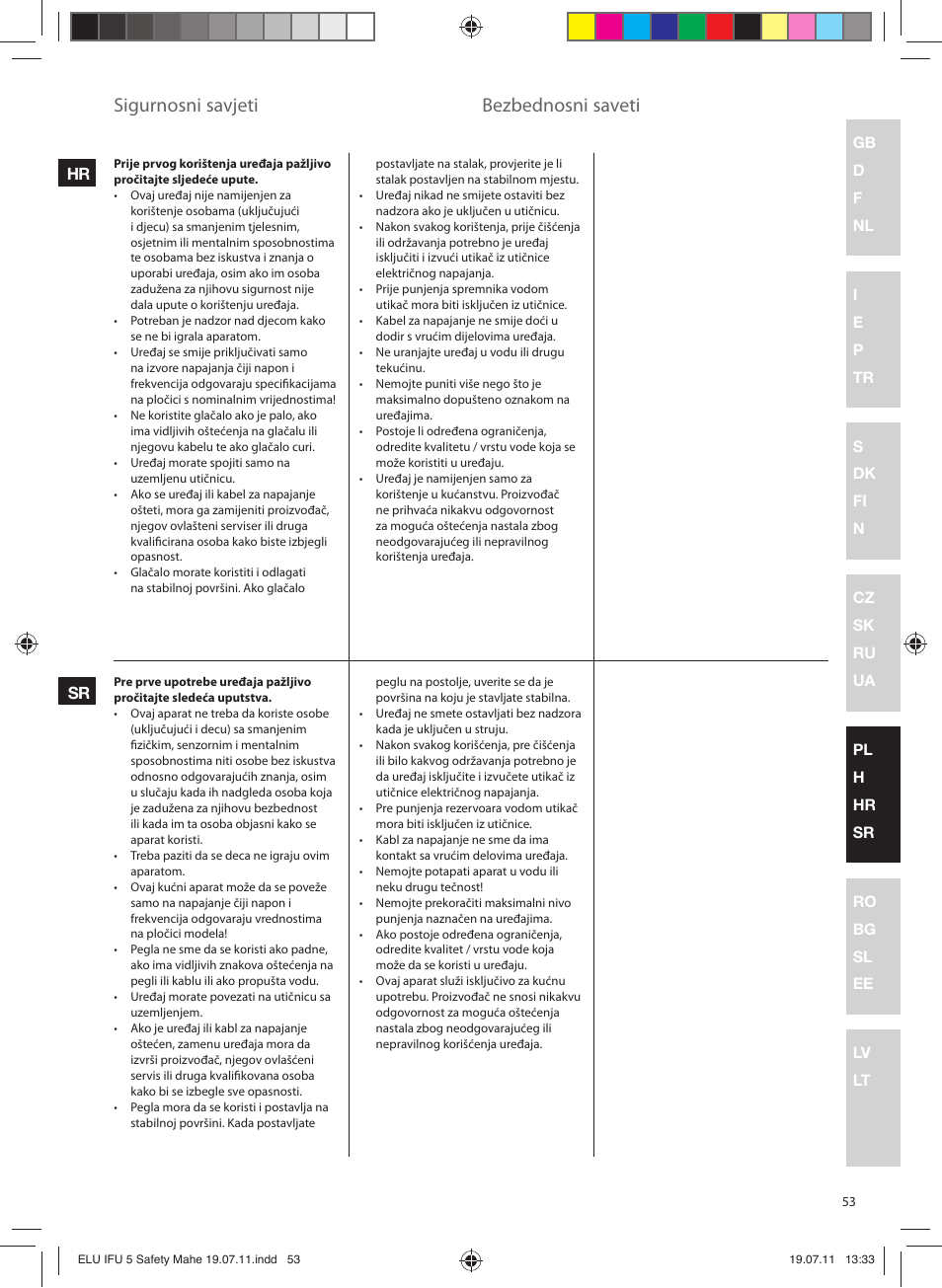 Sigurnosni savjeti, Bezbednosni saveti, Hr sr | Electrolux EDB8040 User Manual | Page 53 / 84