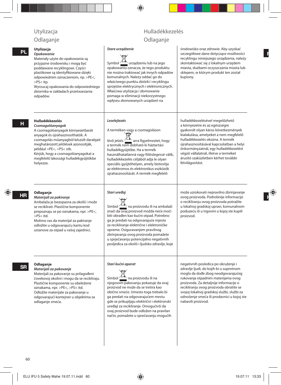 Utylizacja, Hulladékkezelés, Odlaganje | Electrolux EDB8040 User Manual | Page 60 / 84