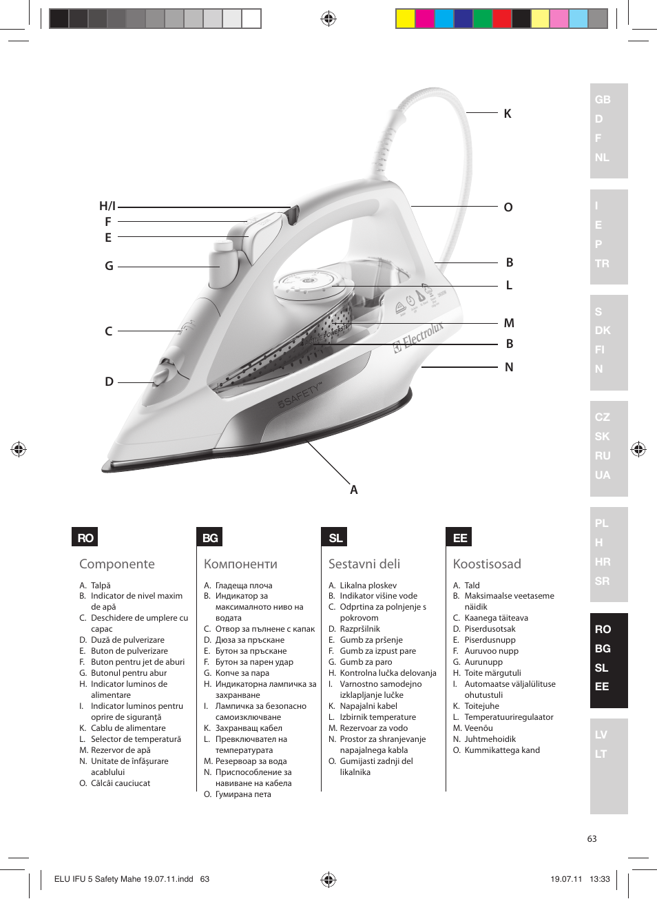 Componente, Компоненти, Sestavni deli | Koostisosad | Electrolux EDB8040 User Manual | Page 63 / 84