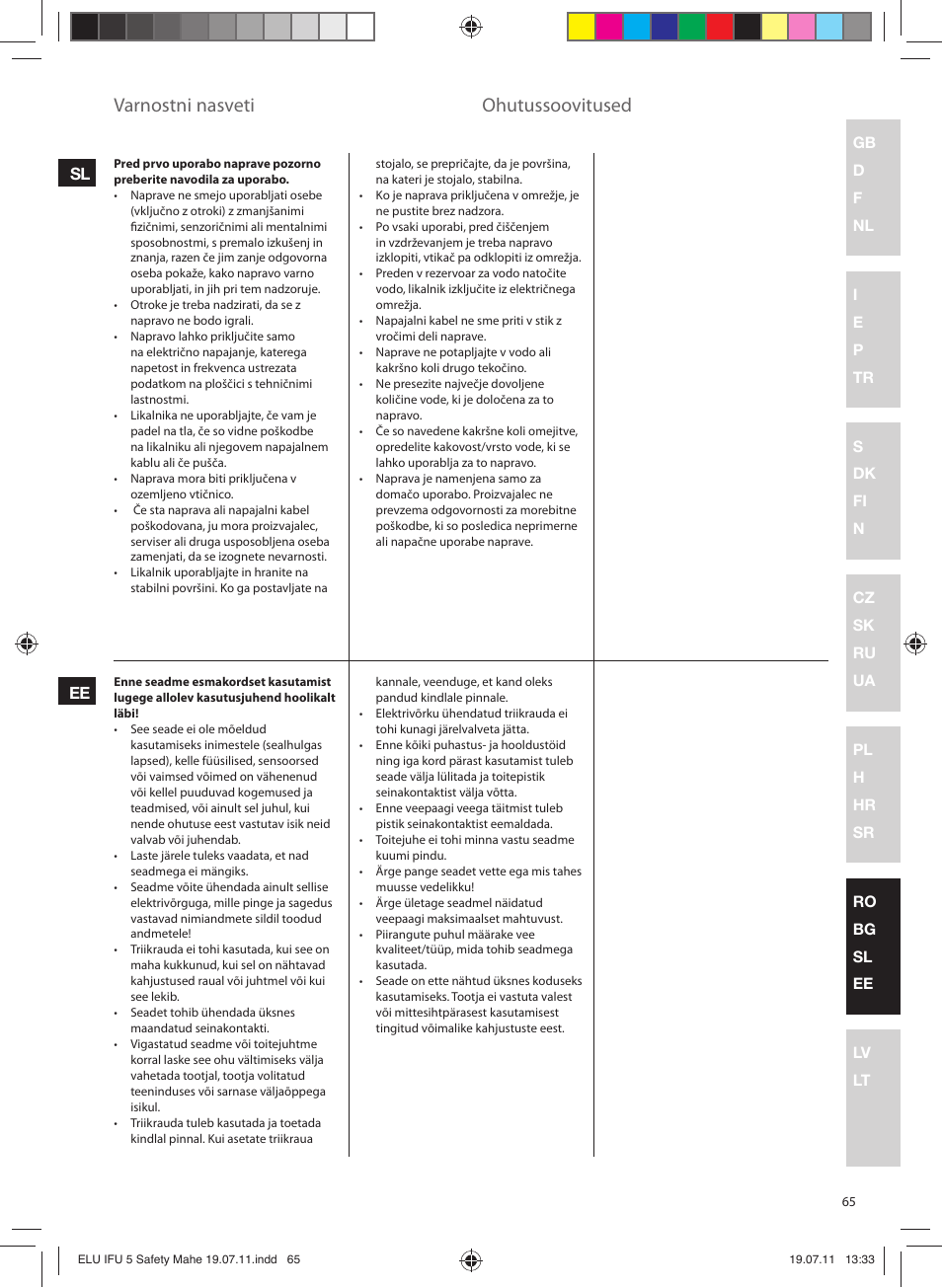 Varnostni nasveti, Ohutussoovitused, Sl ee | Electrolux EDB8040 User Manual | Page 65 / 84