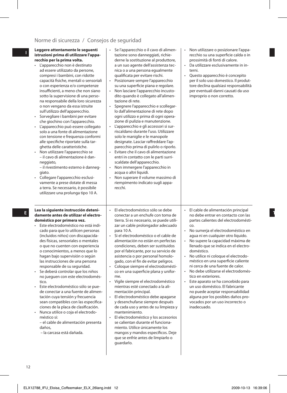 Norme di sicurezza / consejos de seguridad | Electrolux EKF3100 User Manual | Page 12 / 60