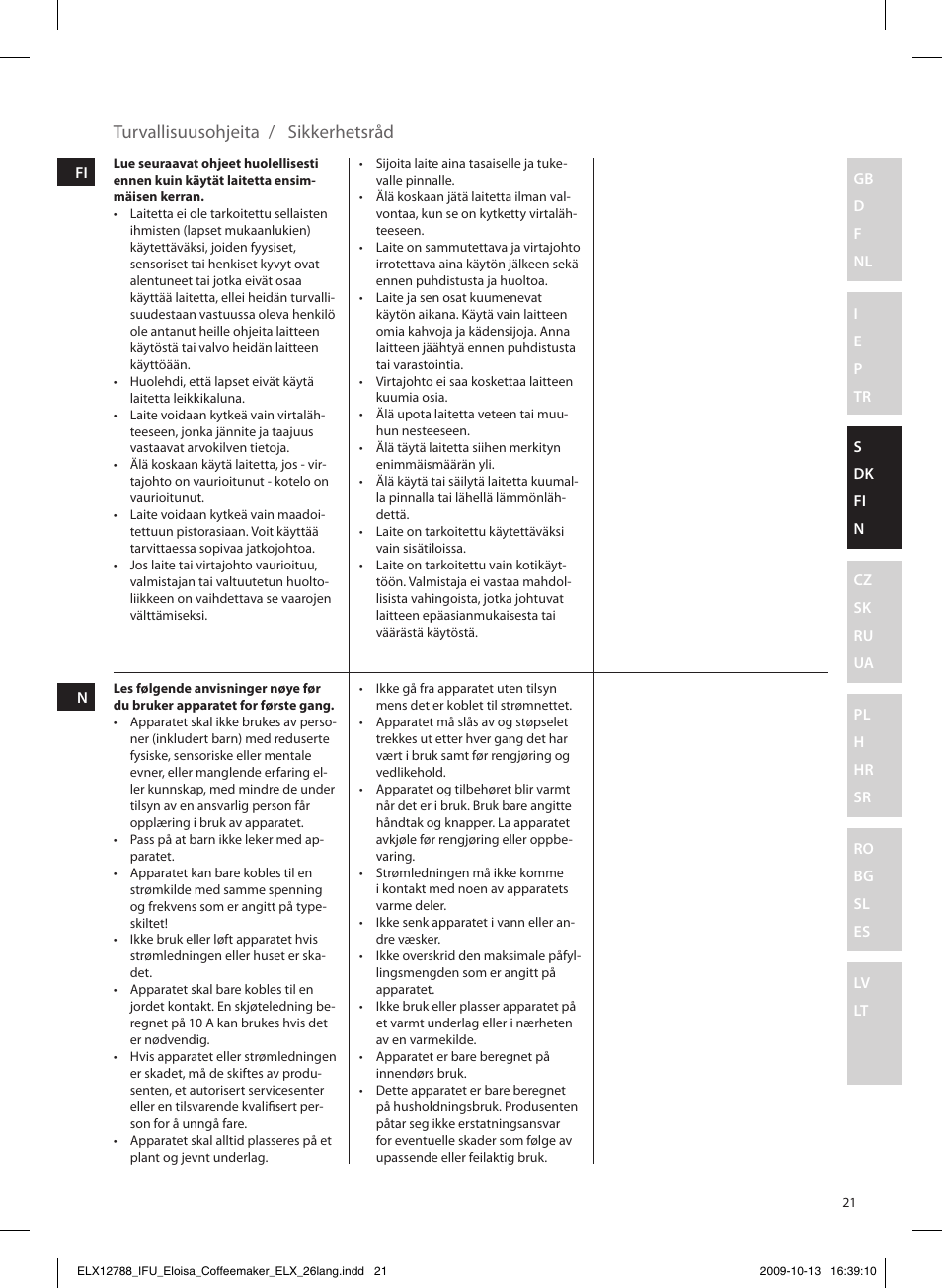 Turvallisuusohjeita / sikkerhetsråd | Electrolux EKF3100 User Manual | Page 21 / 60