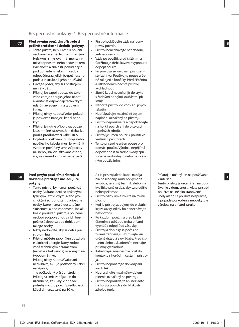 Bezpečnostní pokyny / bezpečnostné informácie | Electrolux EKF3100 User Manual | Page 28 / 60