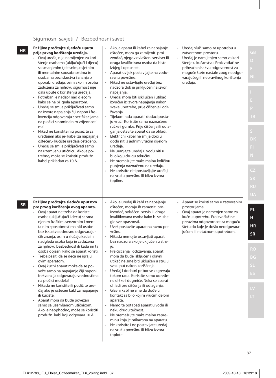 Bezbednosni savet sigurnosni savjeti | Electrolux EKF3100 User Manual | Page 37 / 60