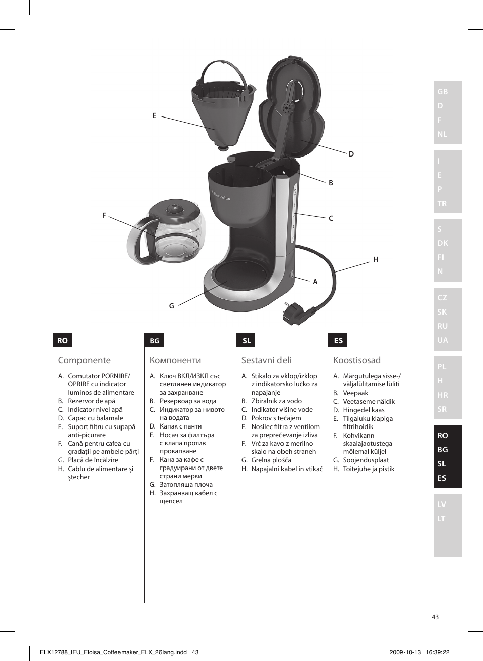 Componente компоненти sestavni deli koostisosad | Electrolux EKF3100 User Manual | Page 43 / 60