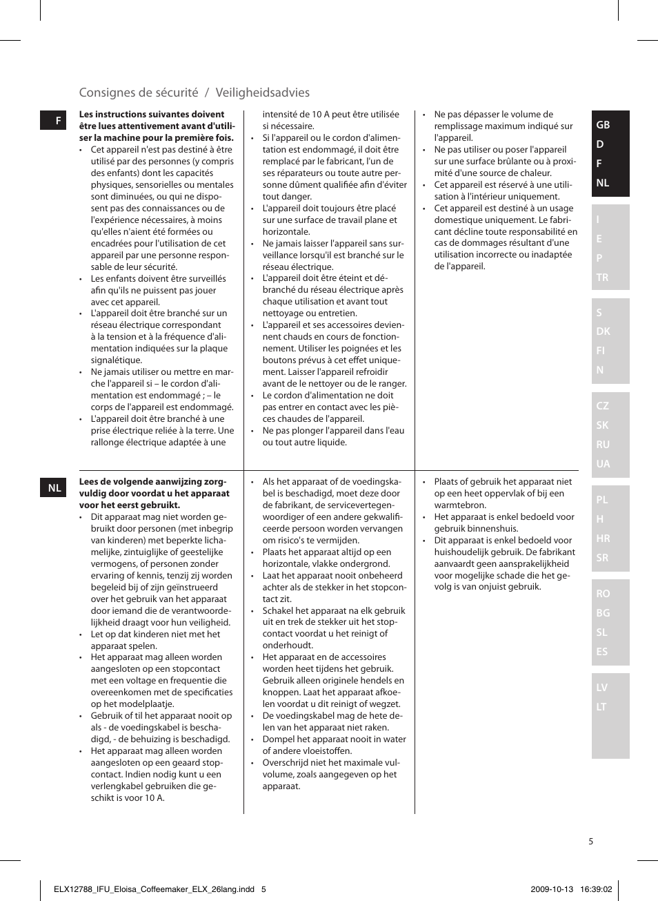 Veiligheidsadvies consignes de sécurité | Electrolux EKF3100 User Manual | Page 5 / 60