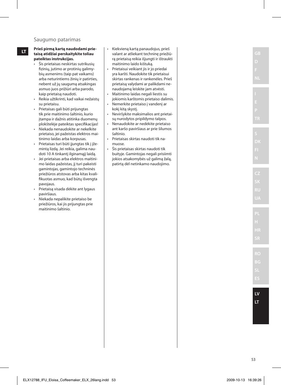 Saugumo patarimas | Electrolux EKF3100 User Manual | Page 53 / 60