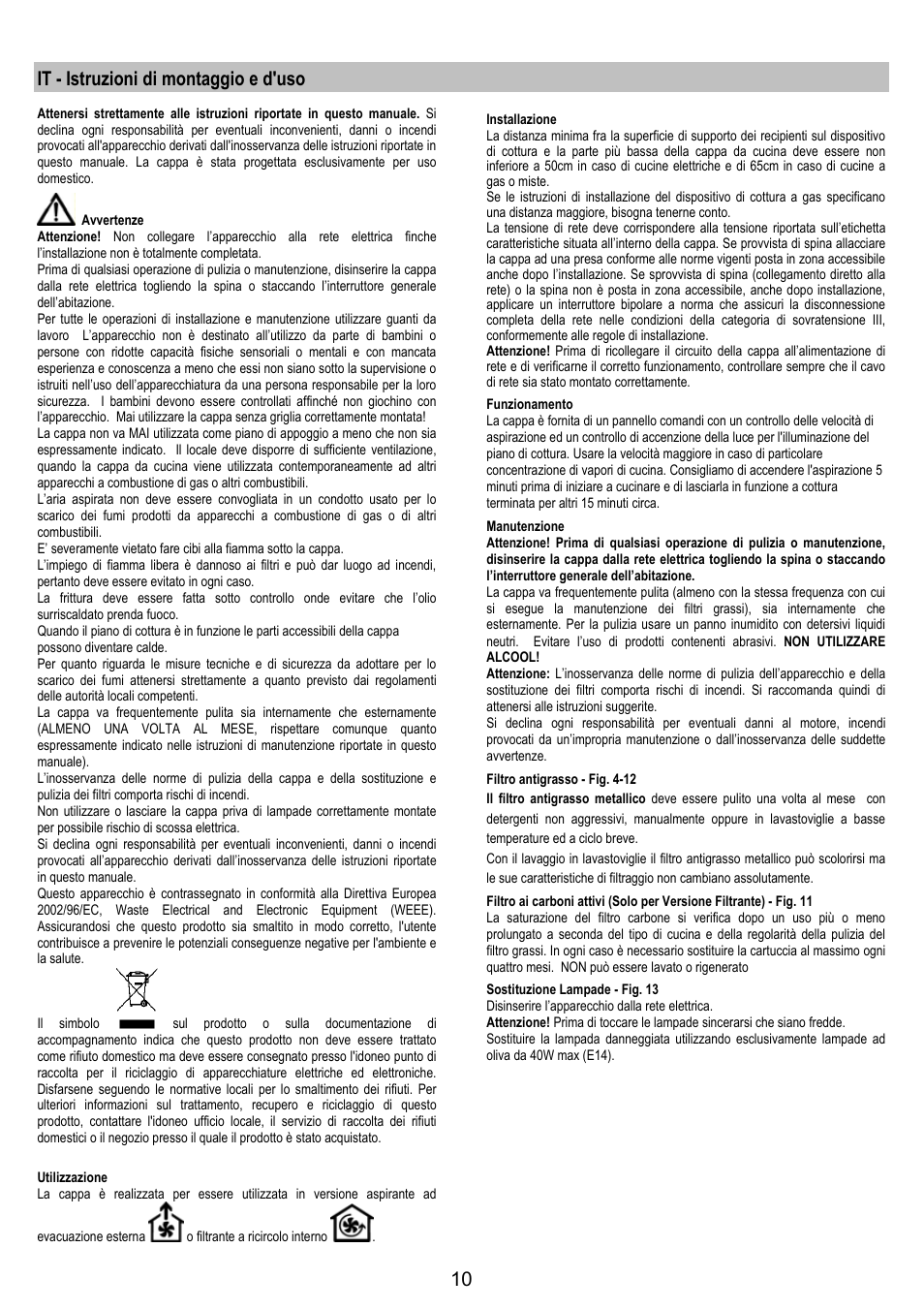 It - istruzioni di montaggio e d'uso | Electrolux EFP6440X User Manual | Page 10 / 44