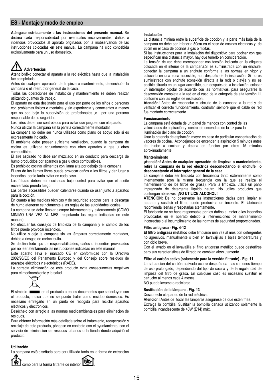 Es - montaje y modo de empleo | Electrolux EFP6440X User Manual | Page 15 / 44