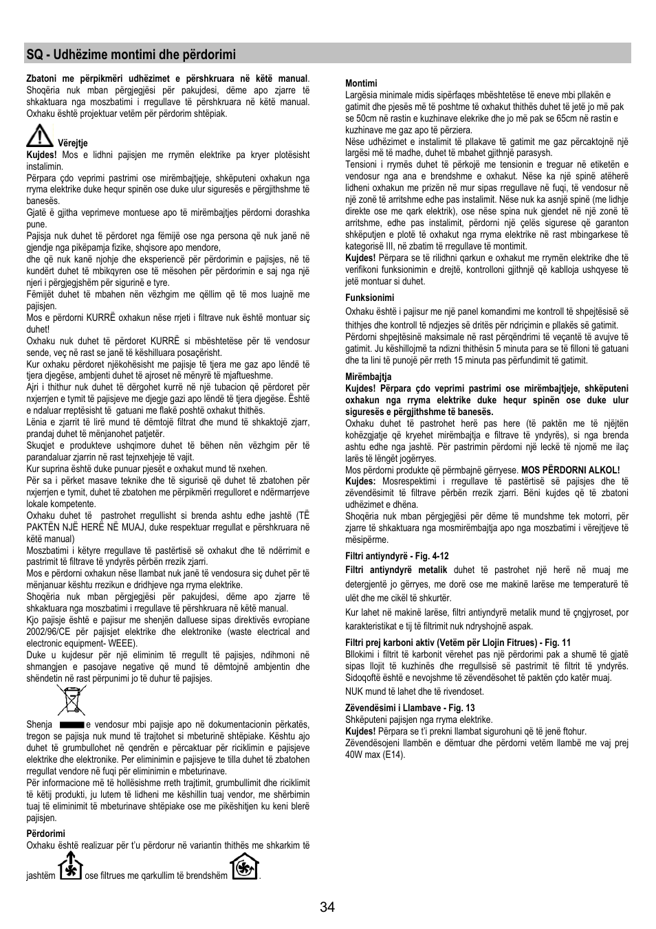 Sq - udhëzime montimi dhe përdorimi | Electrolux EFP6440X User Manual | Page 34 / 44