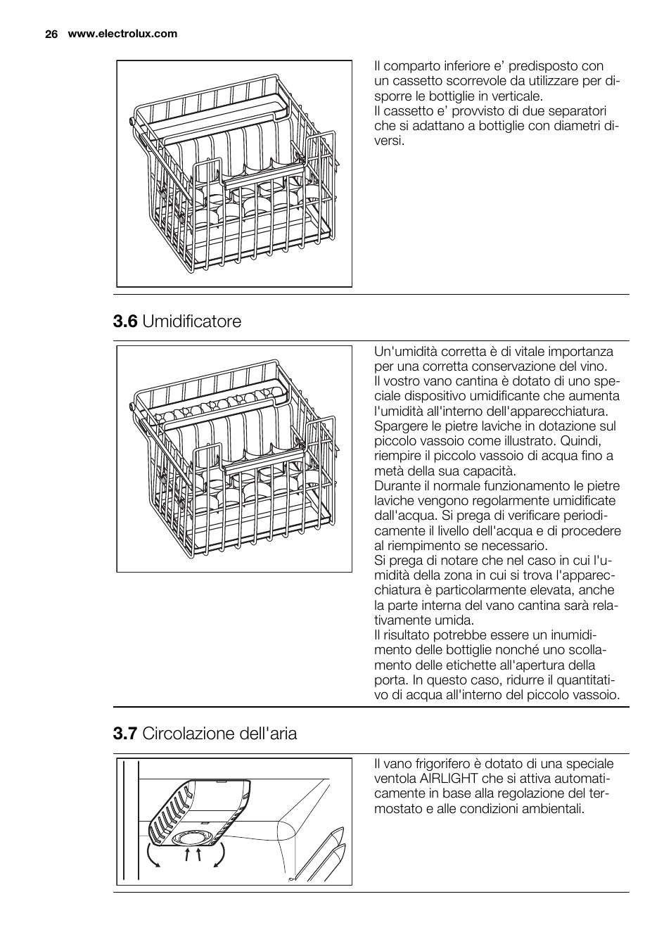 6 umidificatore, 7 circolazione dell'aria | Electrolux ERW3313BOX User Manual | Page 26 / 72