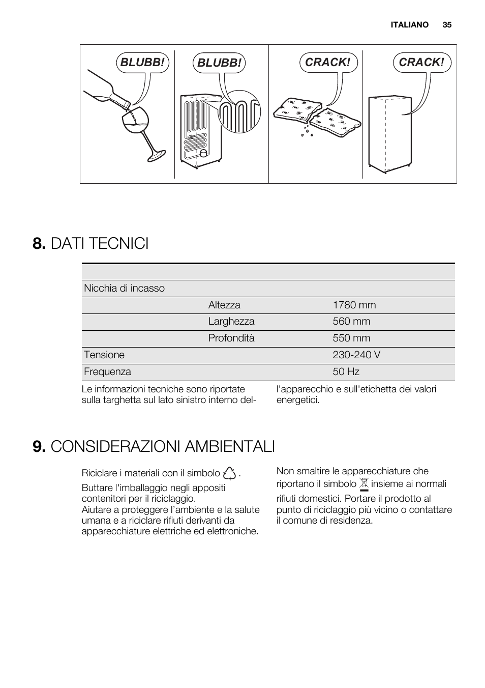 Dati tecnici, Considerazioni ambientali | Electrolux ERW3313BOX User Manual | Page 35 / 72