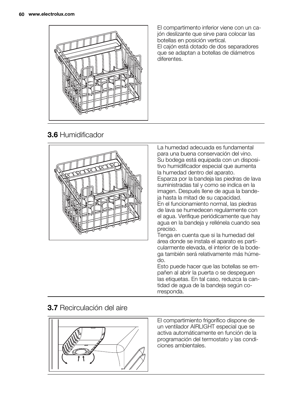 6 humidificador, 7 recirculación del aire | Electrolux ERW3313BOX User Manual | Page 60 / 72