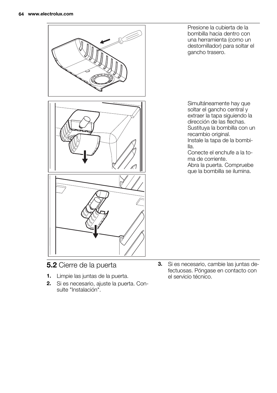 2 cierre de la puerta | Electrolux ERW3313BOX User Manual | Page 64 / 72