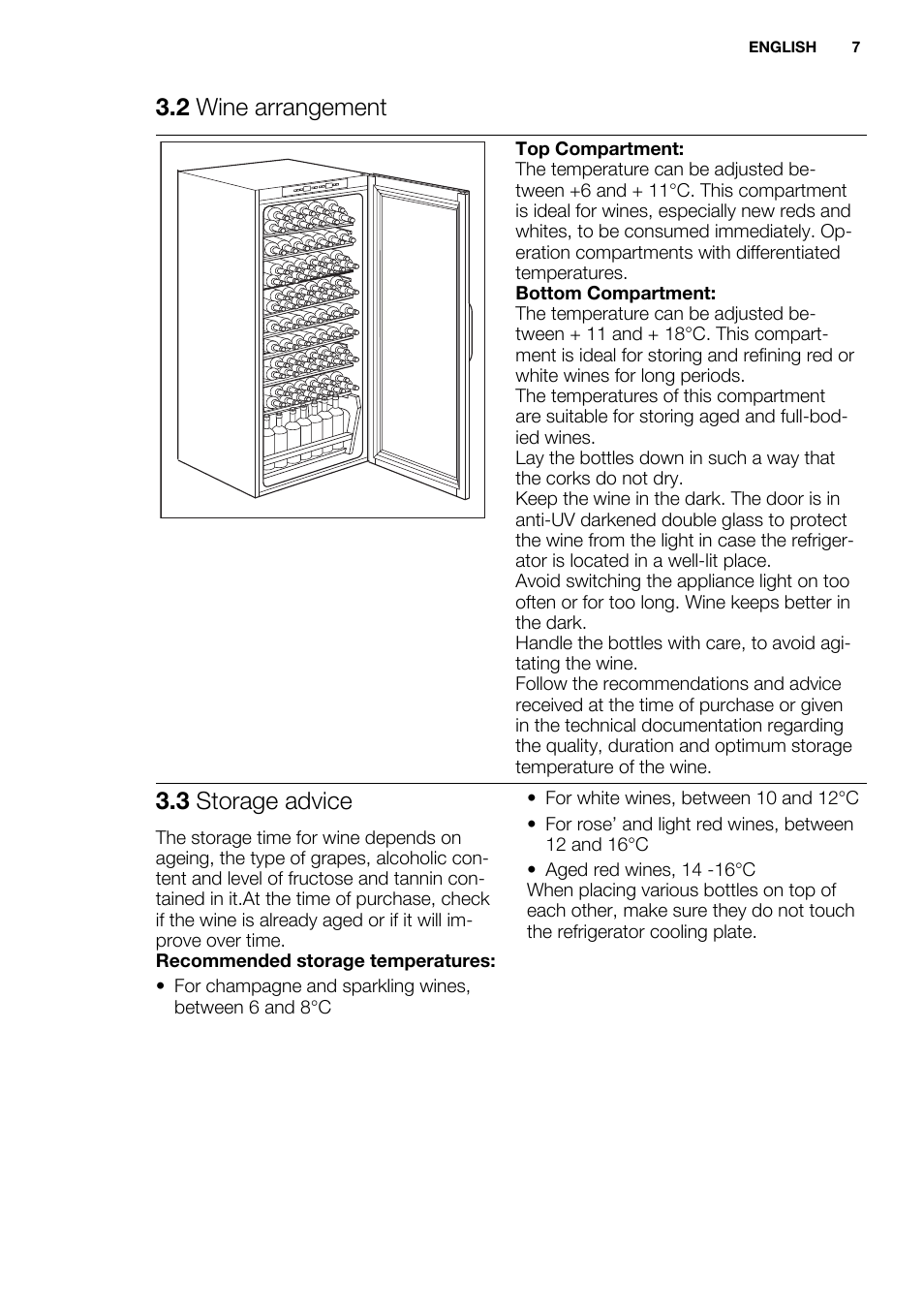 2 wine arrangement, 3 storage advice | Electrolux ERW3313BOX User Manual | Page 7 / 72