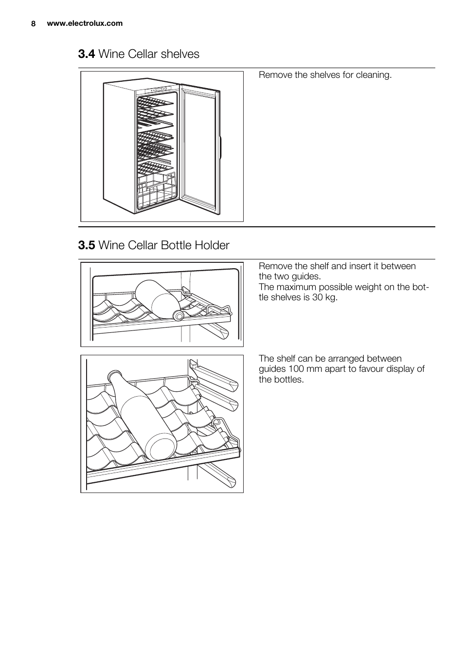 4 wine cellar shelves, 5 wine cellar bottle holder | Electrolux ERW3313BOX User Manual | Page 8 / 72