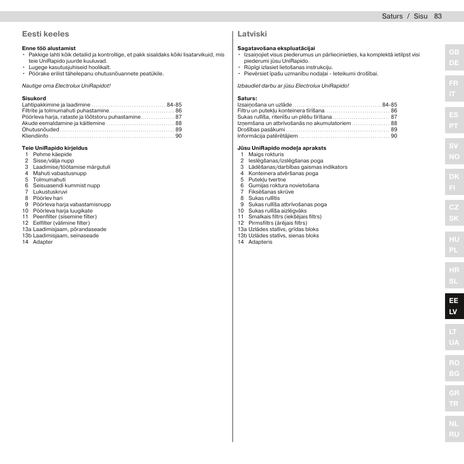 Latviski, Eesti keeles | Electrolux ZB2805 User Manual | Page 85 / 140