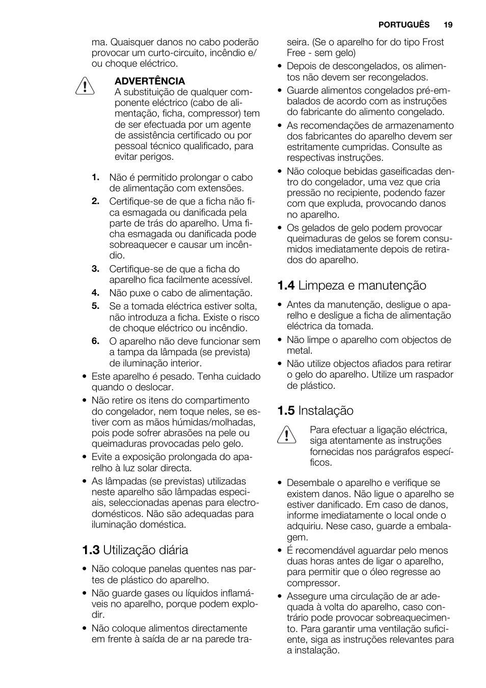 3 utilização diária, 4 limpeza e manutenção, 5 instalação | Electrolux EUX2245AOX User Manual | Page 19 / 64