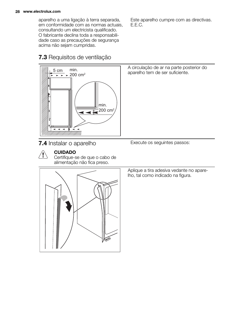 3 requisitos de ventilação, 4 instalar o aparelho | Electrolux EUX2245AOX User Manual | Page 28 / 64