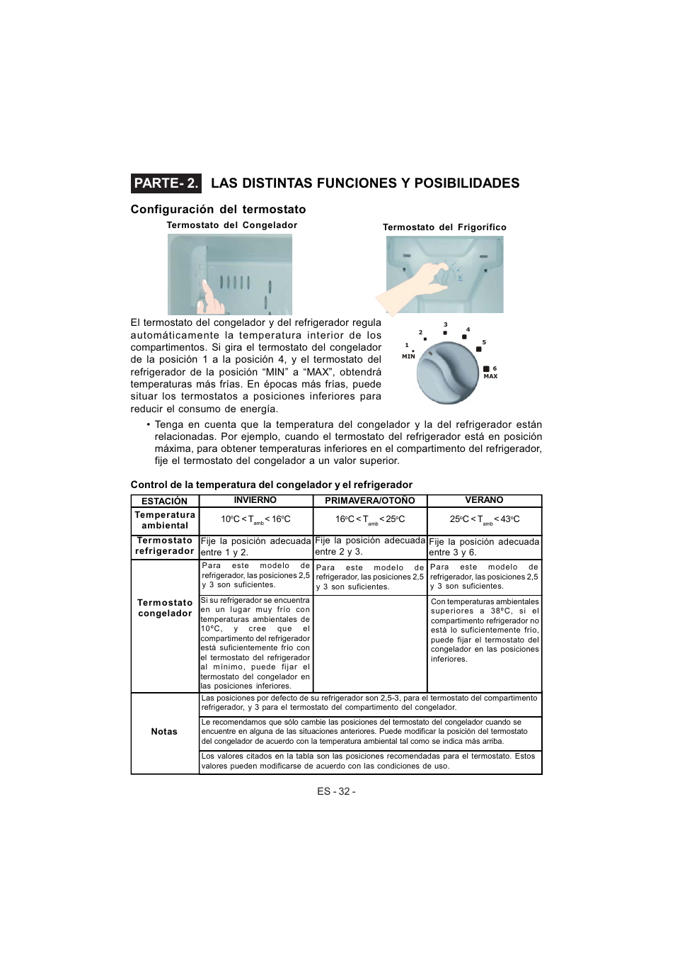 Parte- 2. las distintas funciones y posibilidades, Configuración del termostato | Electrolux EJF3640AOW User Manual | Page 34 / 68