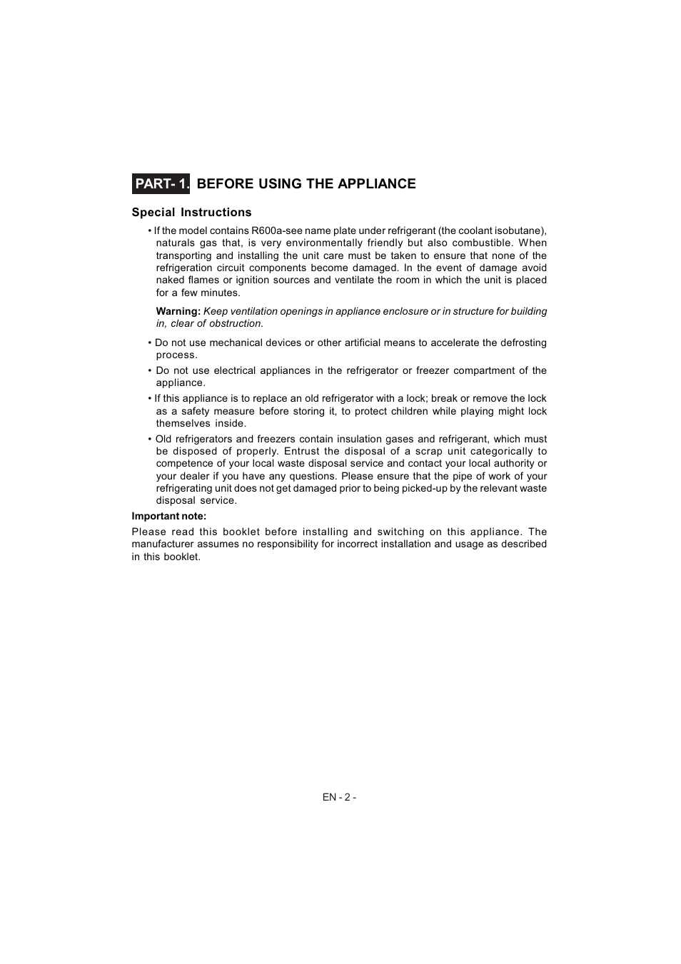 Part- 1. before using the appliance | Electrolux EJF3640AOW User Manual | Page 4 / 68