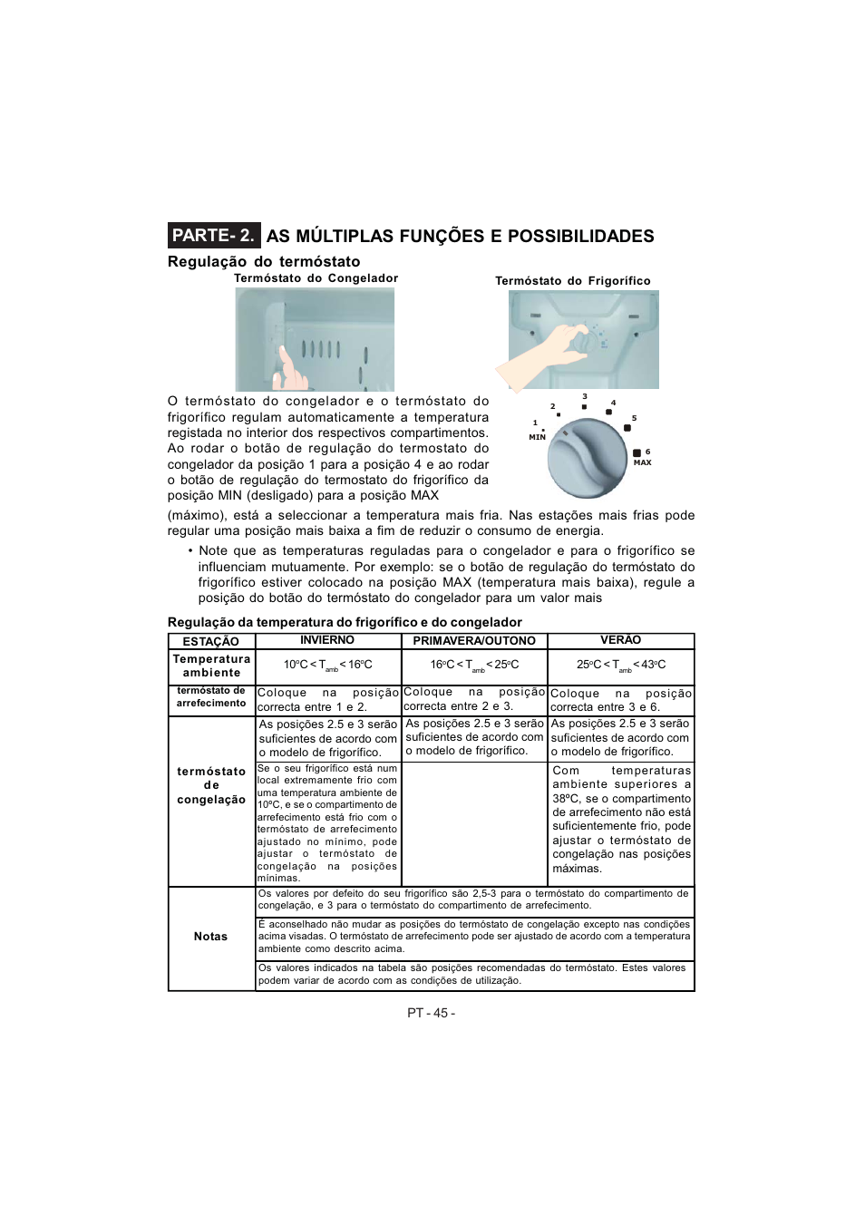 Parte- 2. as múltiplas funções e possibilidades, Regulação do termóstato | Electrolux EJF3640AOW User Manual | Page 47 / 68