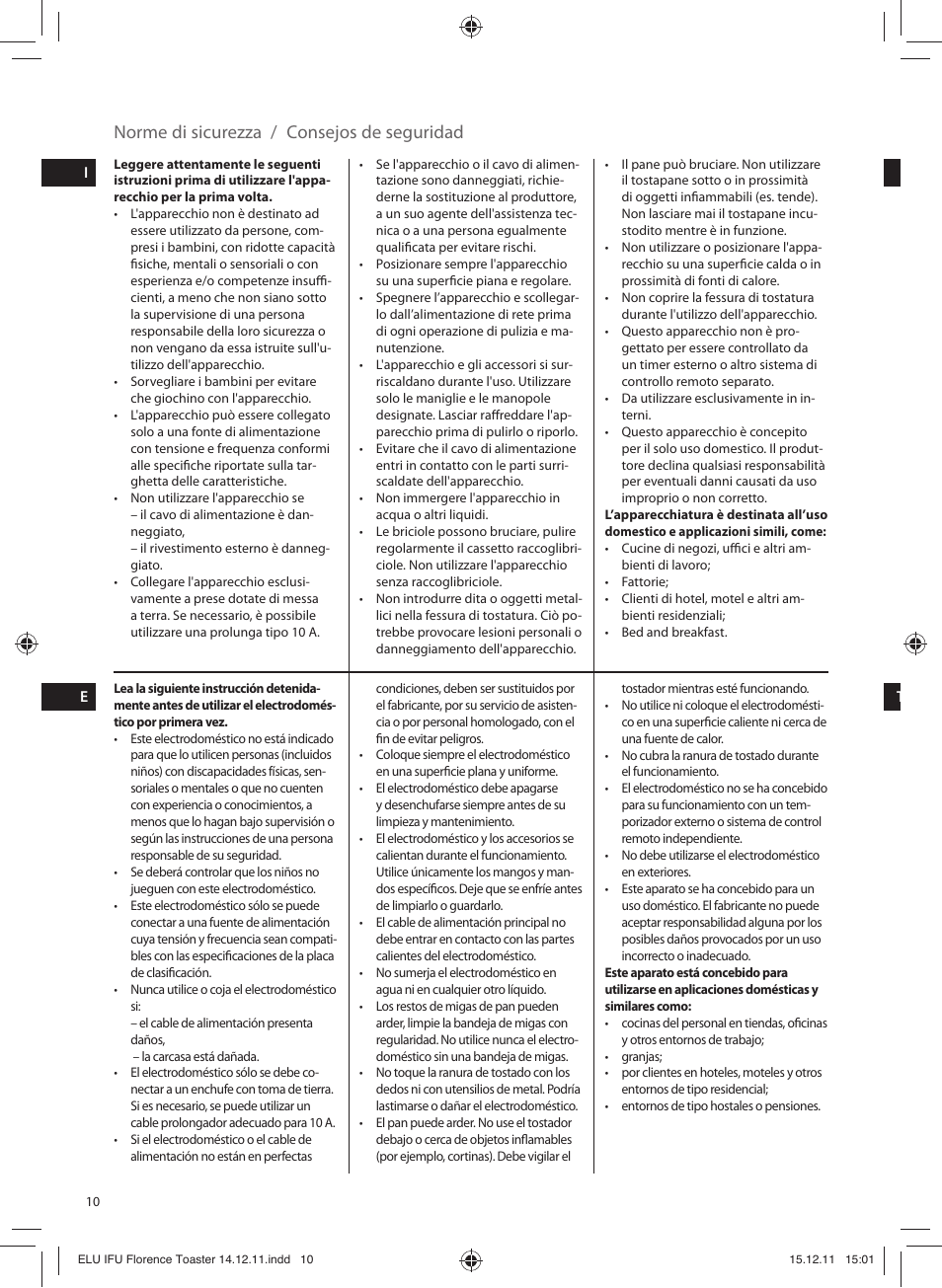 Norme di sicurezza / consejos de seguridad | Electrolux EAT5110 User Manual | Page 10 / 48