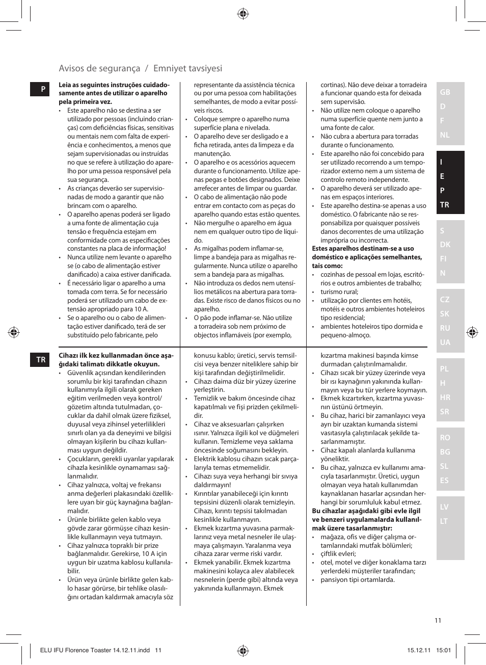 Avisos de segurança / emniyet tavsiyesi | Electrolux EAT5110 User Manual | Page 11 / 48