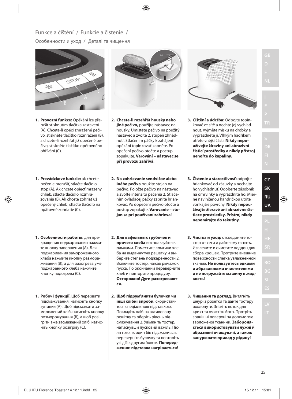 Funkce a čištění, Funkcie a čistenie | Electrolux EAT5110 User Manual | Page 25 / 48