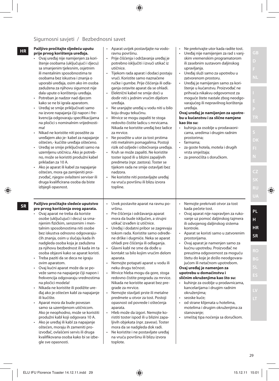 Sigurnosni savjeti / bezbednosni savet | Electrolux EAT5110 User Manual | Page 29 / 48