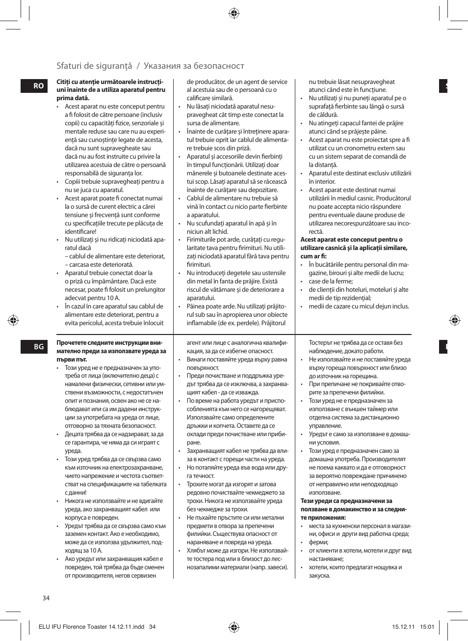 Sfaturi de siguranţă / указания за безопасност | Electrolux EAT5110 User Manual | Page 34 / 48
