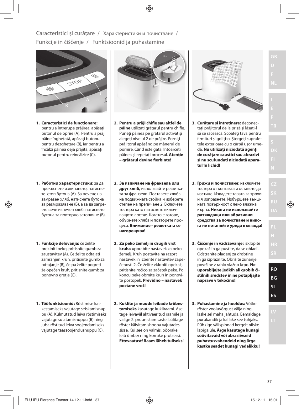 Caracteristici și curăţare, Funkcije in čiščenje, Funktsioonid ja puhastamine | Electrolux EAT5110 User Manual | Page 37 / 48