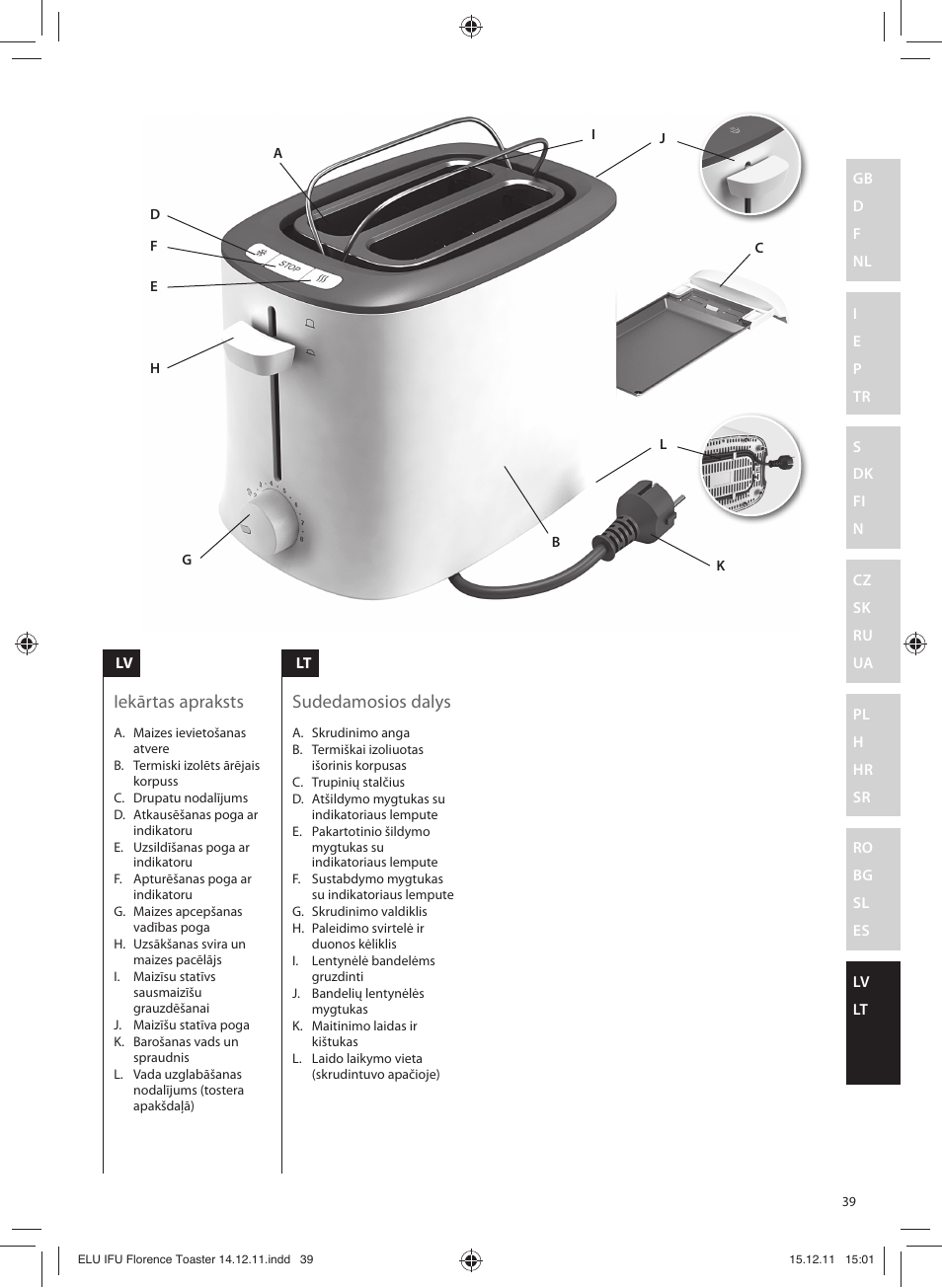 Iekārtas apraksts sudedamosios dalys | Electrolux EAT5110 User Manual | Page 39 / 48