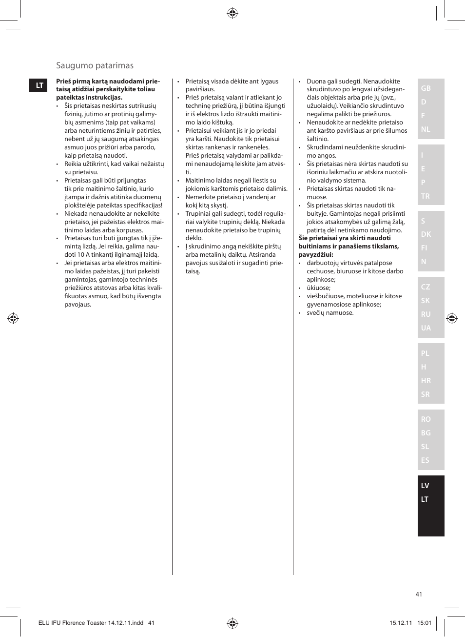 Saugumo patarimas | Electrolux EAT5110 User Manual | Page 41 / 48