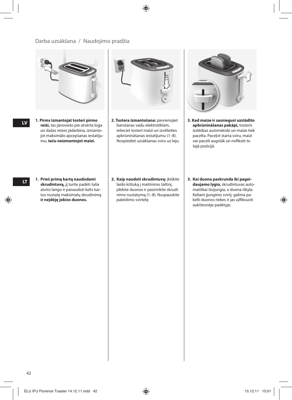 Darba uzsākšana / naudojimo pradžia | Electrolux EAT5110 User Manual | Page 42 / 48