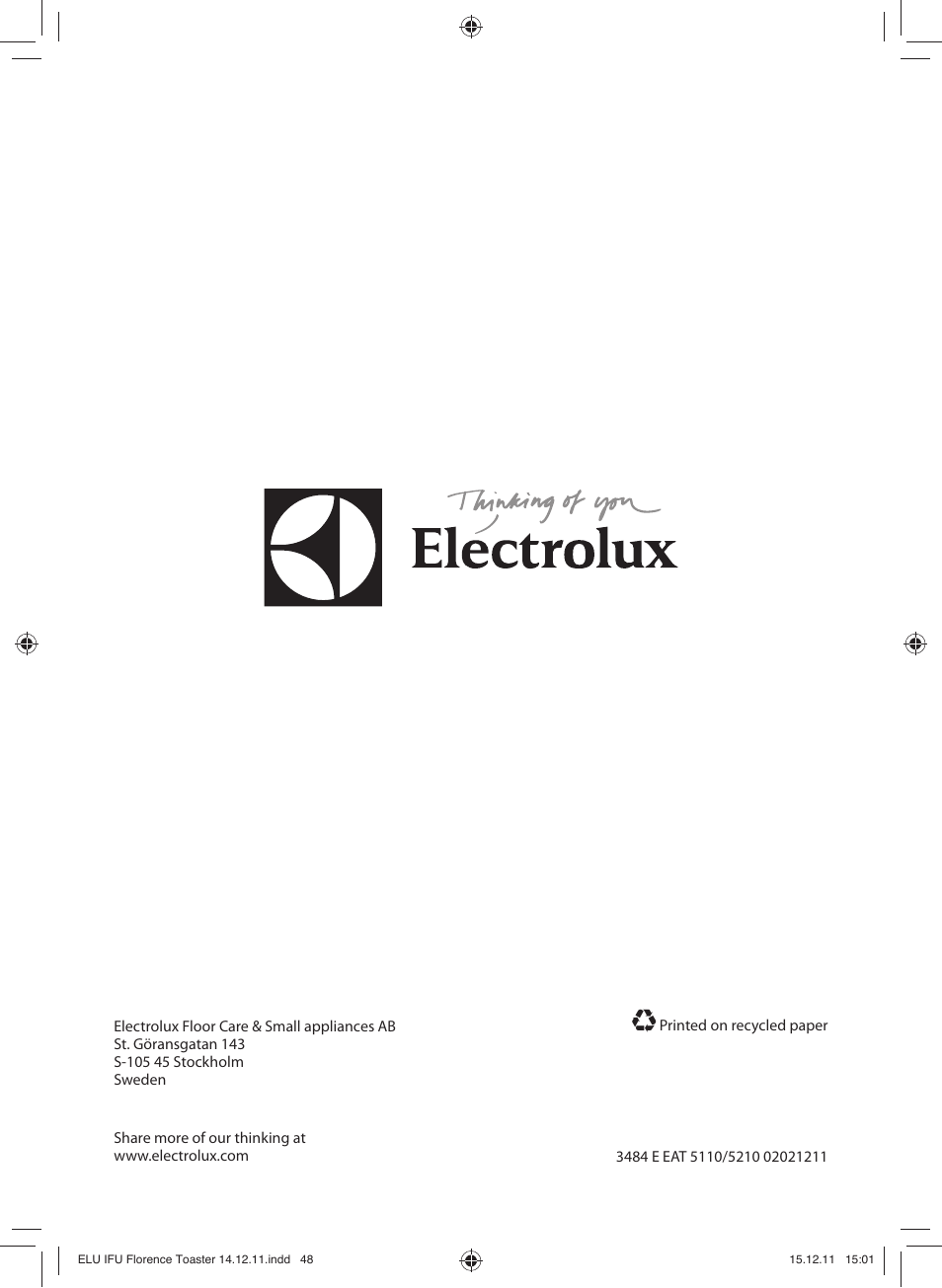 Electrolux EAT5110 User Manual | Page 48 / 48