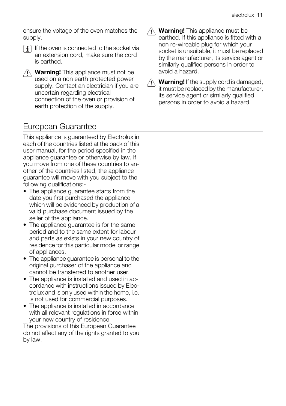 European guarantee | Electrolux EMS20100OX User Manual | Page 11 / 80