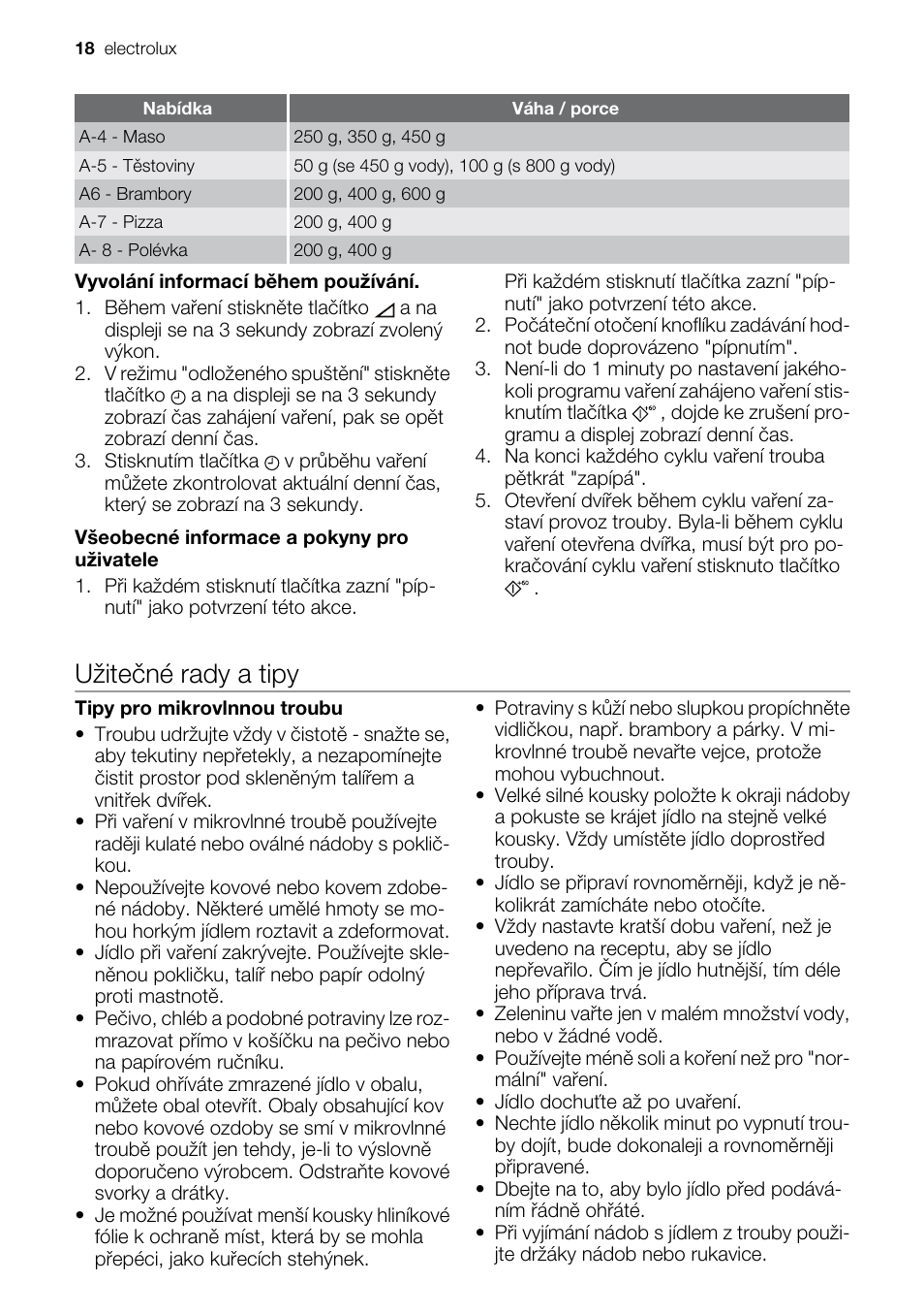 Užite ěné rady a tipy | Electrolux EMS20100OX User Manual | Page 18 / 80