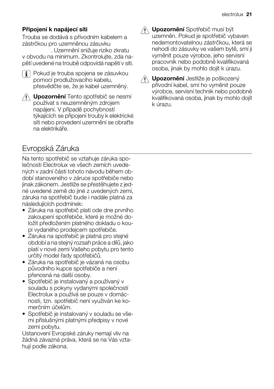 Evropská záruka | Electrolux EMS20100OX User Manual | Page 21 / 80