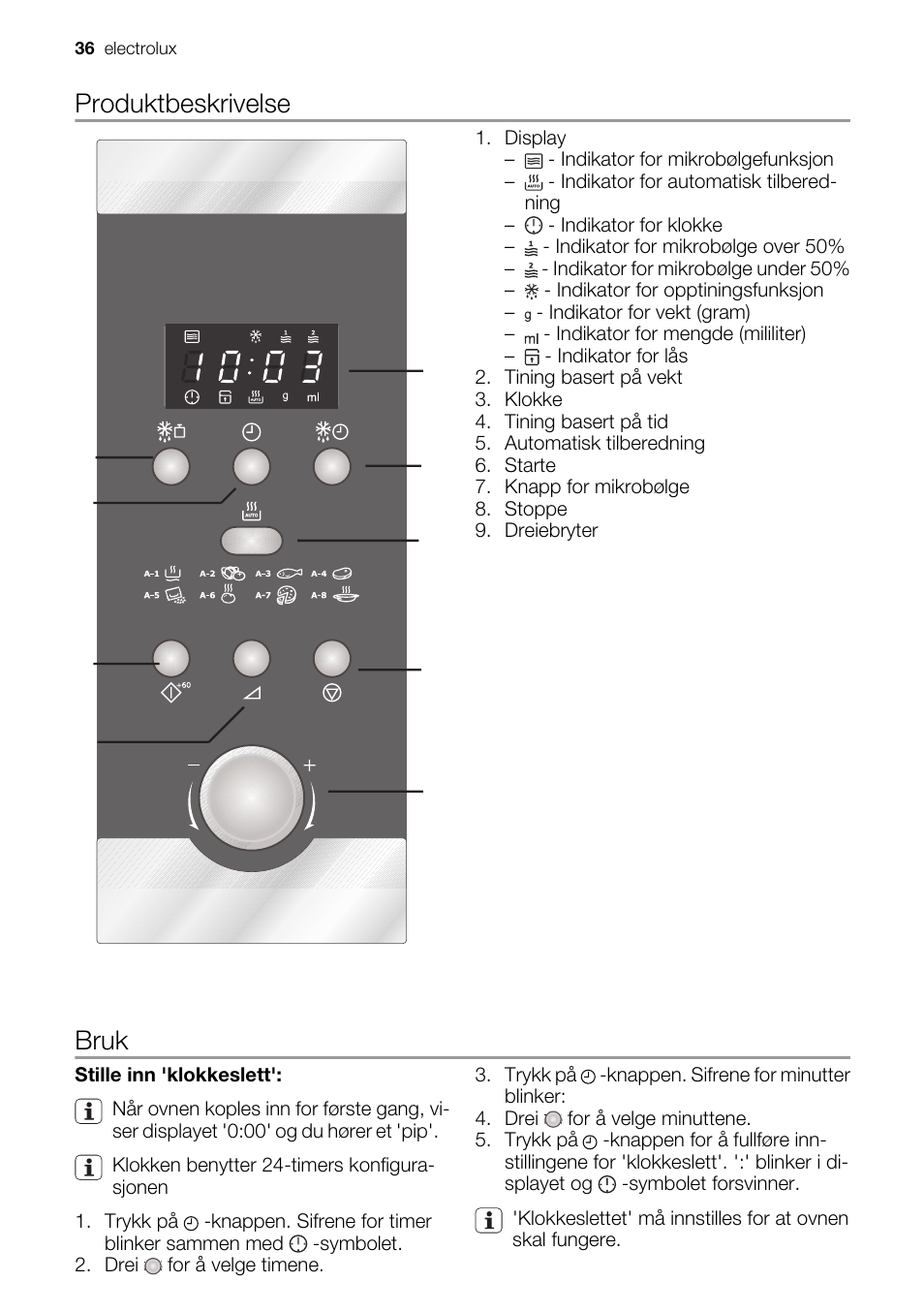 Bruk | Electrolux EMS20100OX User Manual | Page 36 / 80