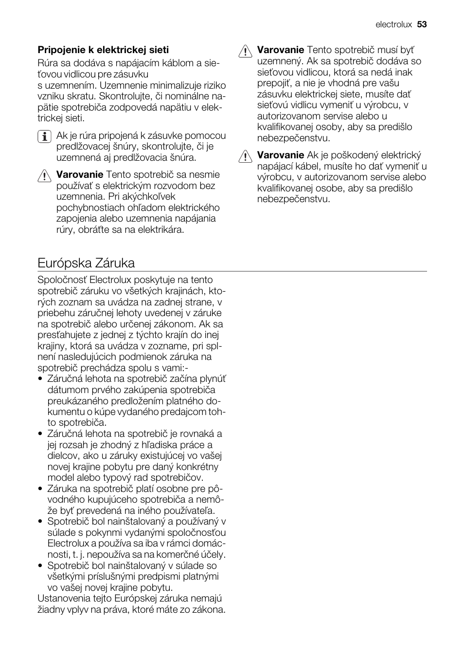 Európska záruka | Electrolux EMS20100OX User Manual | Page 53 / 80