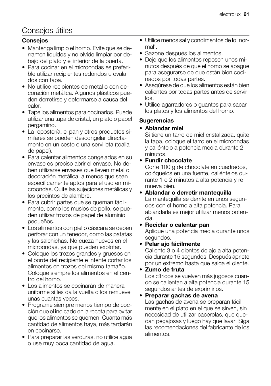 Consejos útiles | Electrolux EMS20100OX User Manual | Page 61 / 80