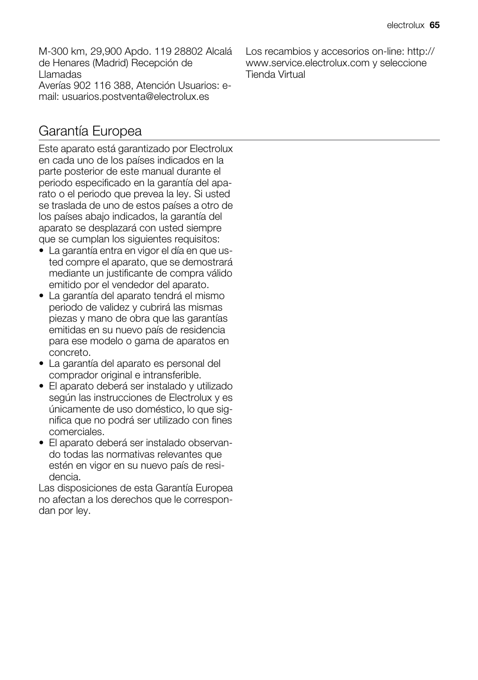 Garantía europea | Electrolux EMS20100OX User Manual | Page 65 / 80