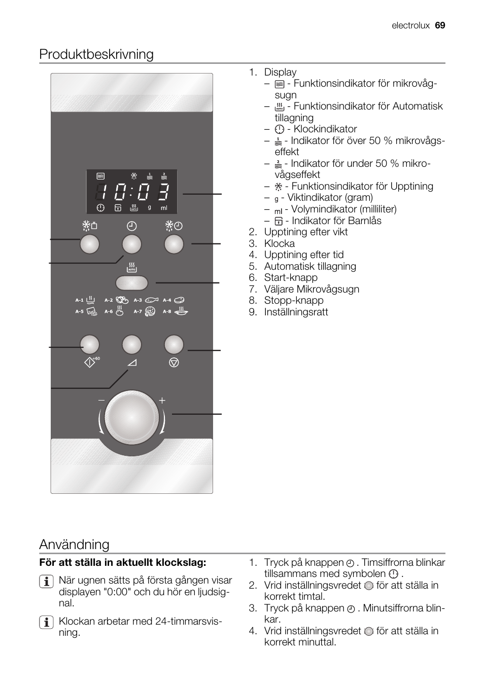 Användning | Electrolux EMS20100OX User Manual | Page 69 / 80