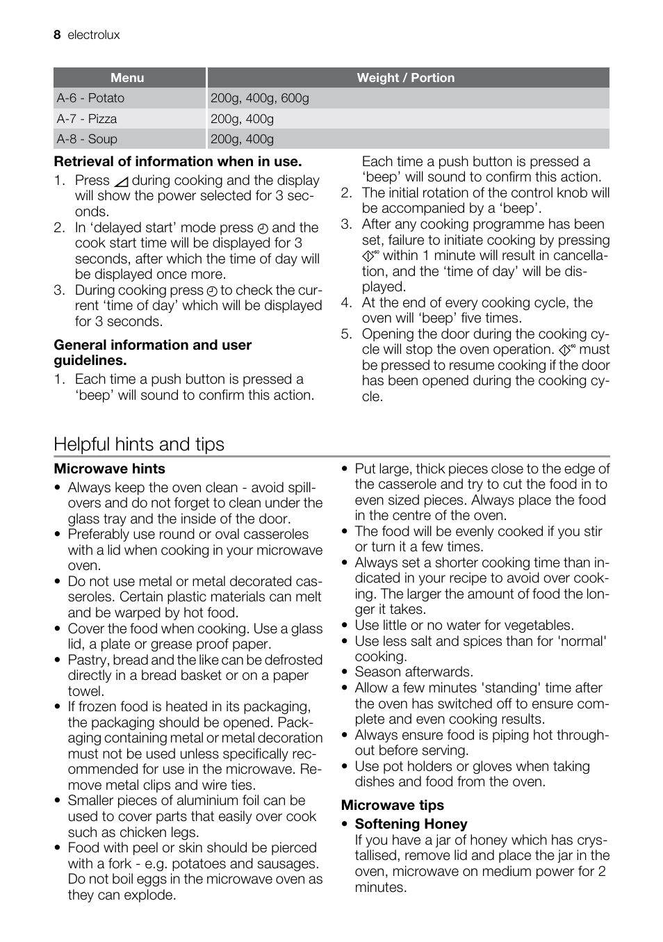 Helpful hints and tips | Electrolux EMS20100OX User Manual | Page 8 / 80