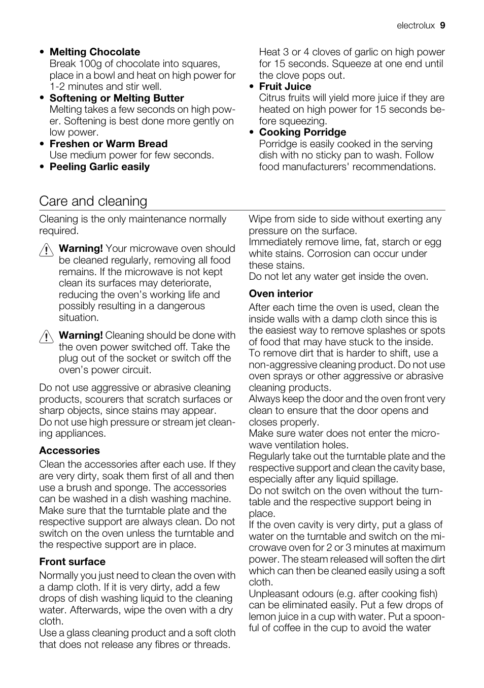 Care and cleaning | Electrolux EMS20100OX User Manual | Page 9 / 80